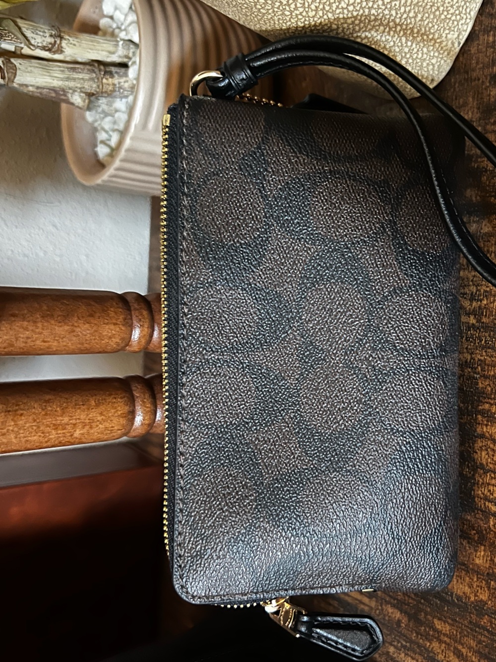 COACH Signature Brown Black Wristlet Wallet - Picture 3 of 3